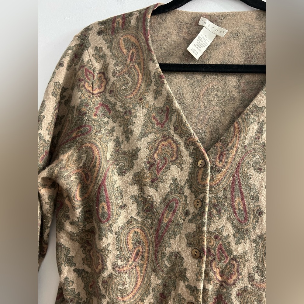 Vintage tweeds lambs wool angora rabbit hair paisley print cardigan sweater - Picture 3 of 7